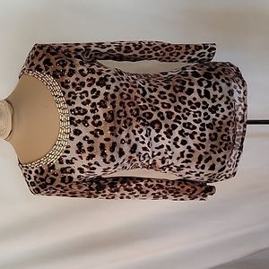 Pre-Owned, Leopard w/Bling Rhinestone Decor w/Chifon Overlay, Lg Sleeves, Sz: PM